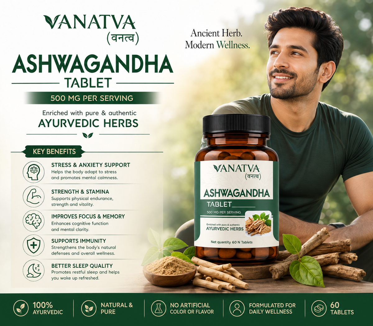 VANATVA Aswagandha Tablets 500 mg | 60 Tablets