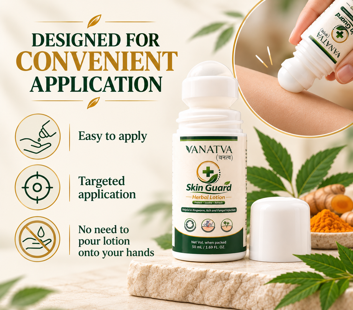 VANATVA Skin Guard Herbal Lotion Roll-On| Ayurvedic | 50 mL